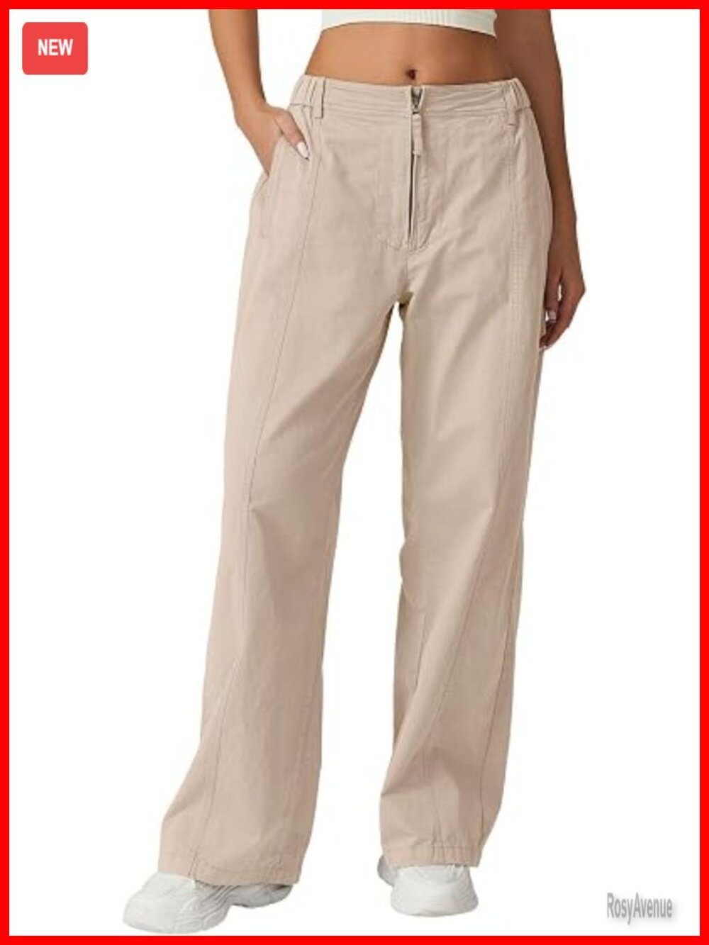 Women's Zip Front Wide Leg Cargo Pants Cotton Palazzo Pants